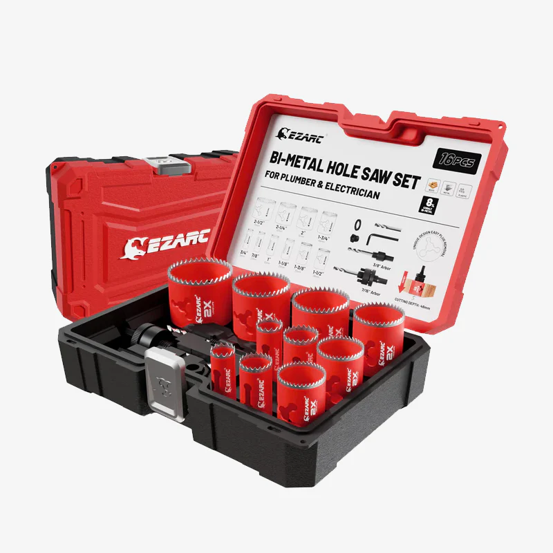 EZARC 16Pcs Bi-Metal Hole Saw Kit Set with 3/4"-2-1/2"(19-64mm) for Wood, Metal, Plywood, PVC Board