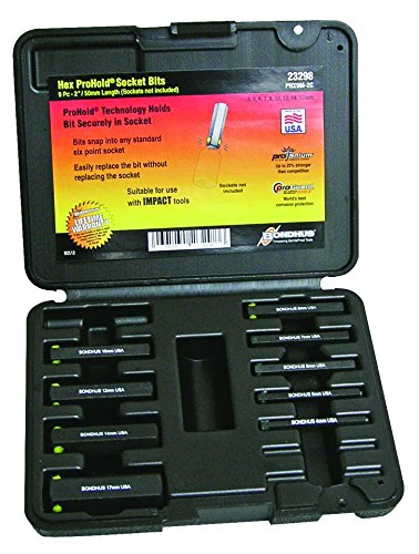 Bondhus 23298 ProGuard Steel 2 in. Hex Bit Socket Set, 9 Piece Set