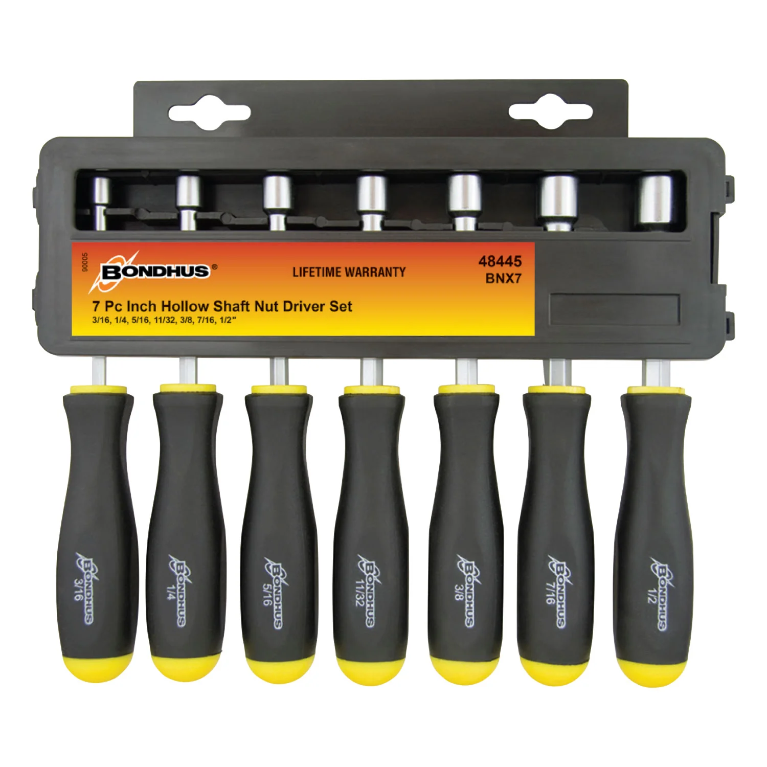 Bondhus 48445 Hollow Shaft, SAE Screwdriver Set, 7 Piece Set