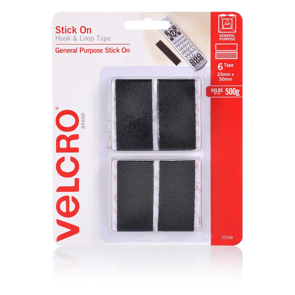 Velcro Heavy Duty Hook & Loop Black 25 x 50mm