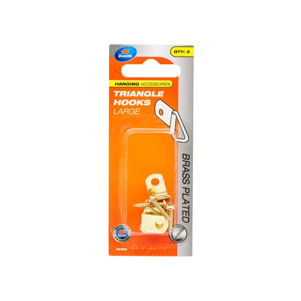 Zenith Triangle Hooks Large Brass Plated - 3 Pack
