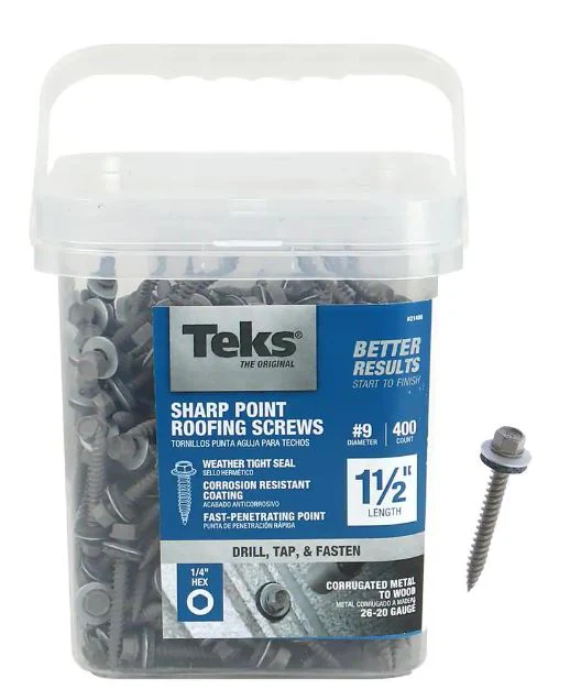 Teks 21406 #9 x 1-1/2 in. HEX WASHER HEAD SHARP PT METAL-TO-WOOD ROOFING SCREWS 400CT