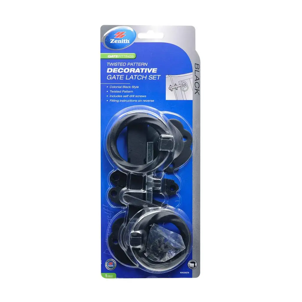 Zenith Twisted Pattern Decorative Gate Latch Set Black