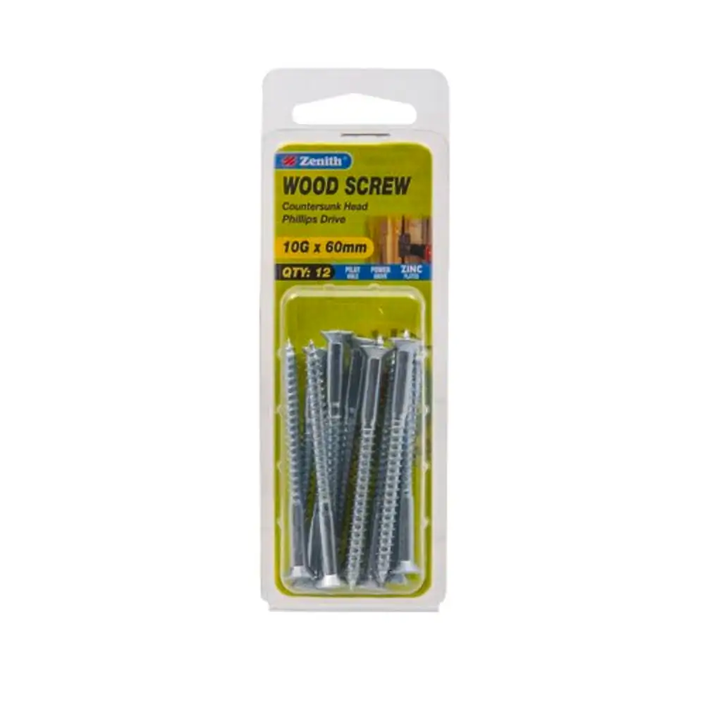 Zenith Wood Screw Countersunk Head Phillips Drive 10G x 60mm - 12 Pack