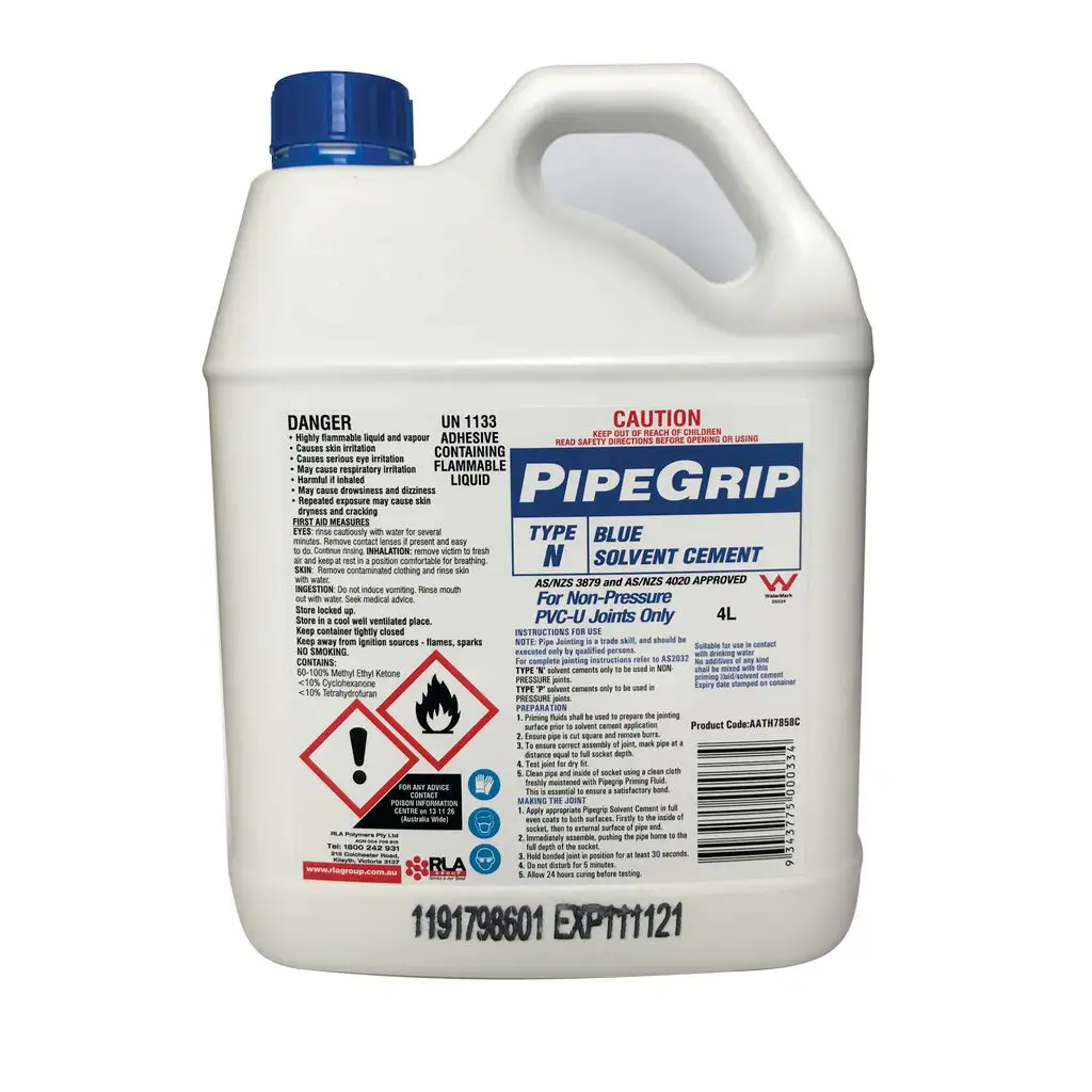 Pipegrip Type N Blue Solvent Cement 4L