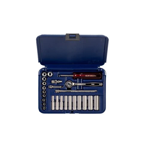 Wright Tool 223-MC 1/4" Drive 25 Piece Blow Mold Case Set - 6 Point Standard Sockets 5/32" - 1/2", 6 Point Deep Sockets 3/16" - 1/2", 12 Pt Deep Socket9/16", Ratchet, Spinner, Universal, 2" & 6" Extensions