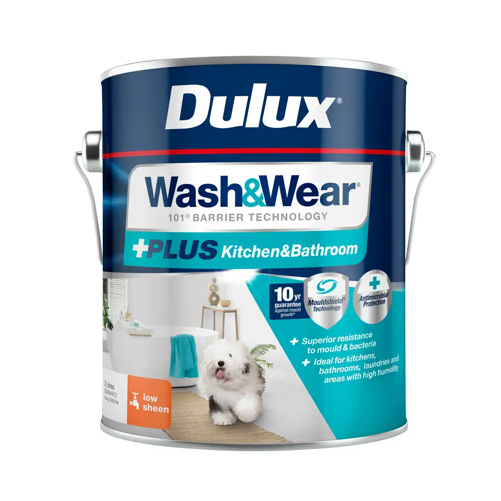 Dulux Wash & Wear Plus Kitchen & Bathroom Low Sheen Vivid White 2L