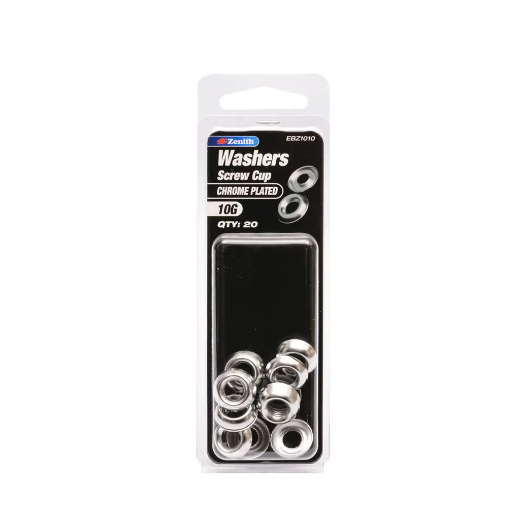Zenith Washers Screw Cup Chrome Plated 10G - 20 Pack