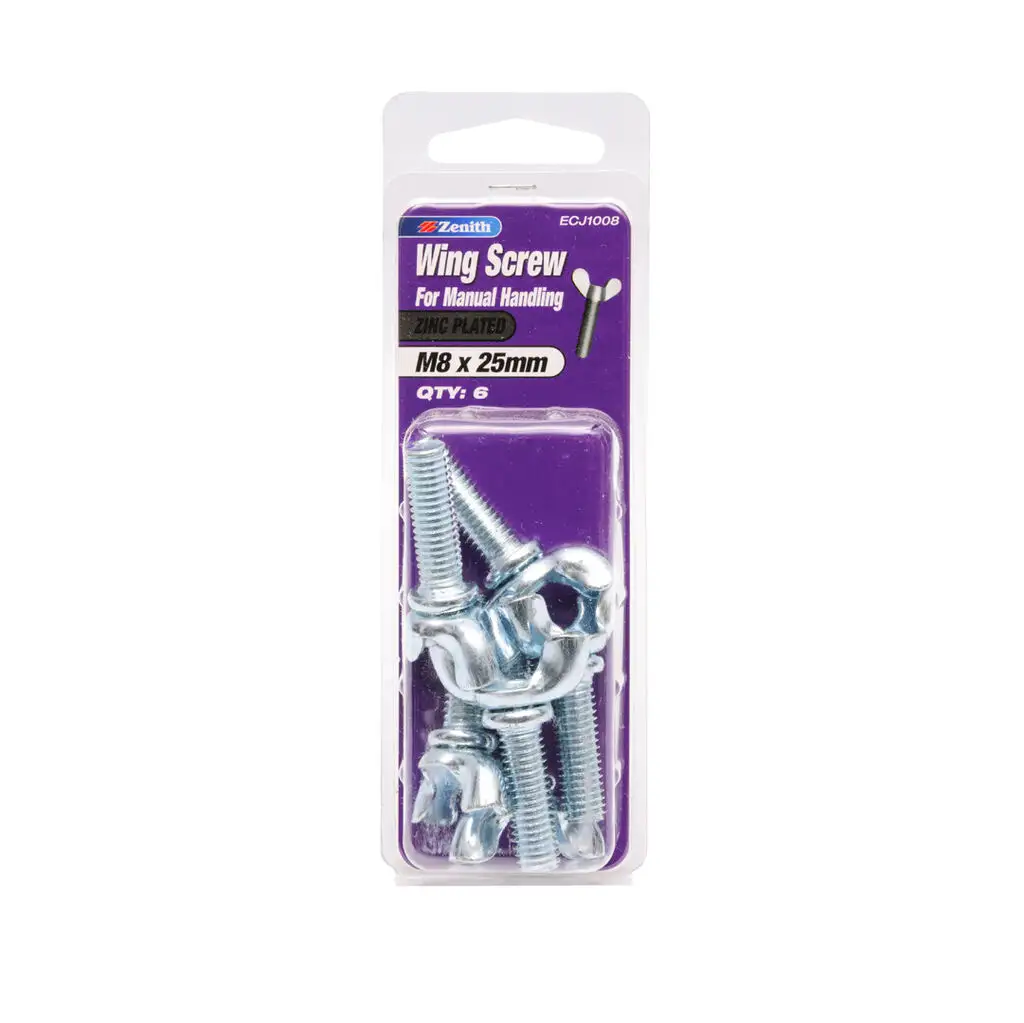 Zenith Wing Screw for Manual Handling Zinc Plated M8 x 25mm - 6 Pack
