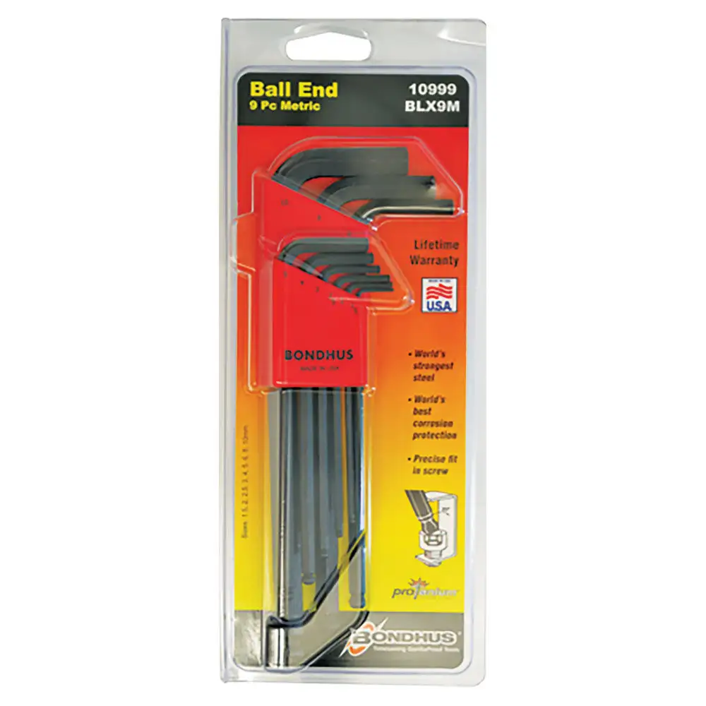 Bondhus Hex Key Ball End L/Wrench Metric - 9 Piece