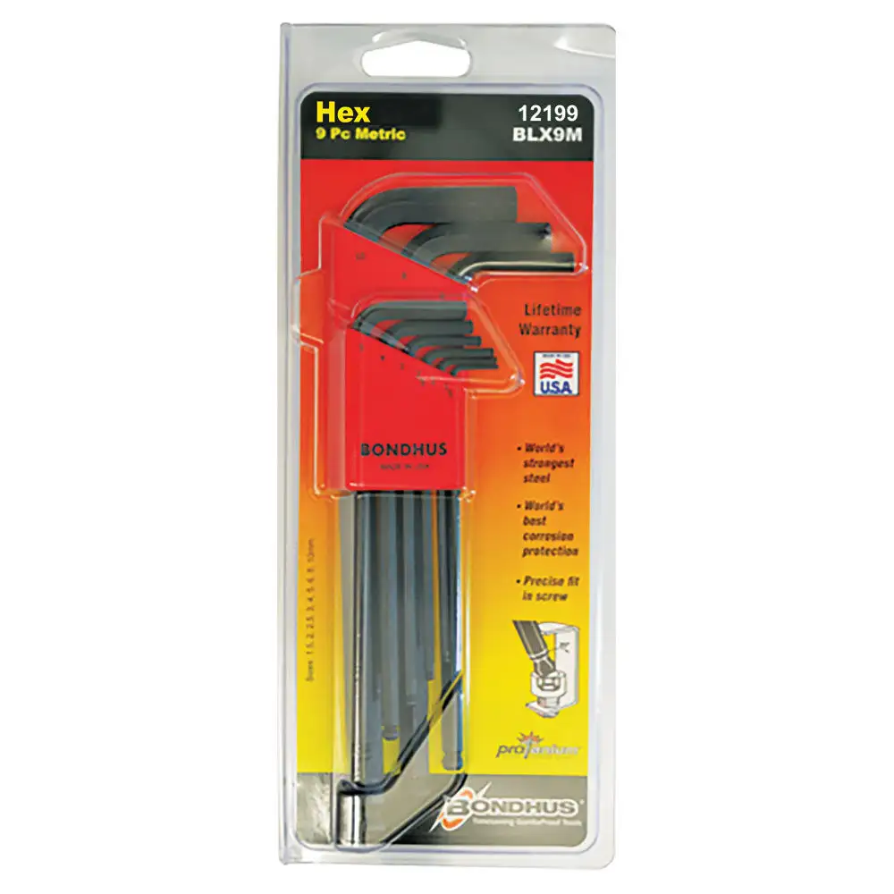 Bondhus Hex End L-Wrench Allen Key Set Metric Long - 9 Piece