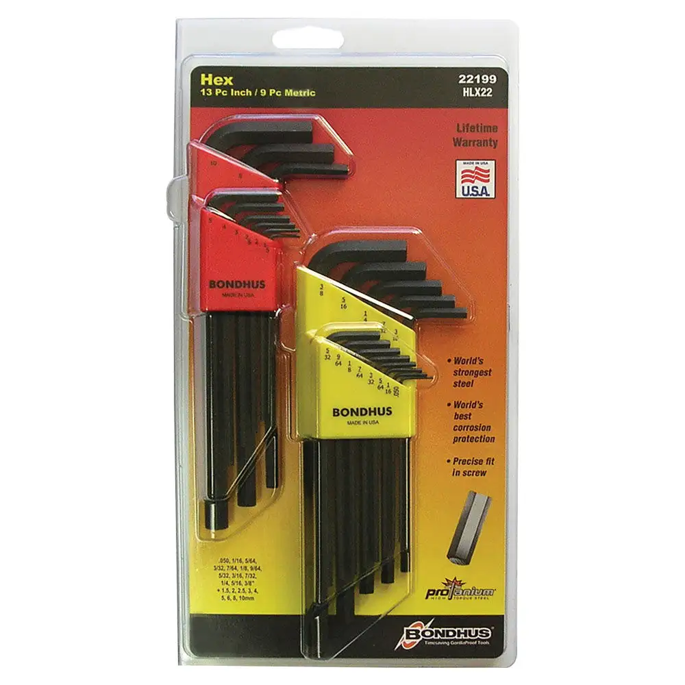 Bondhus Hex Key L/Wrench AF/Metric - 22 Pack