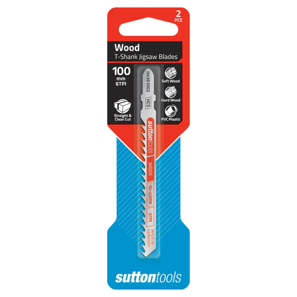 Sutton Tools T-Shank Jigsaw Blade Wood Straight Clean Cut 100mm - 2 Piece