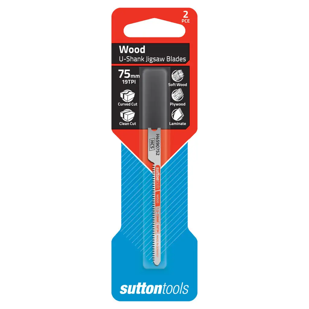 Sutton Tools U-Shank Jigsaw Blade Wood Curved Clean Cut 75mm - 2 Piece