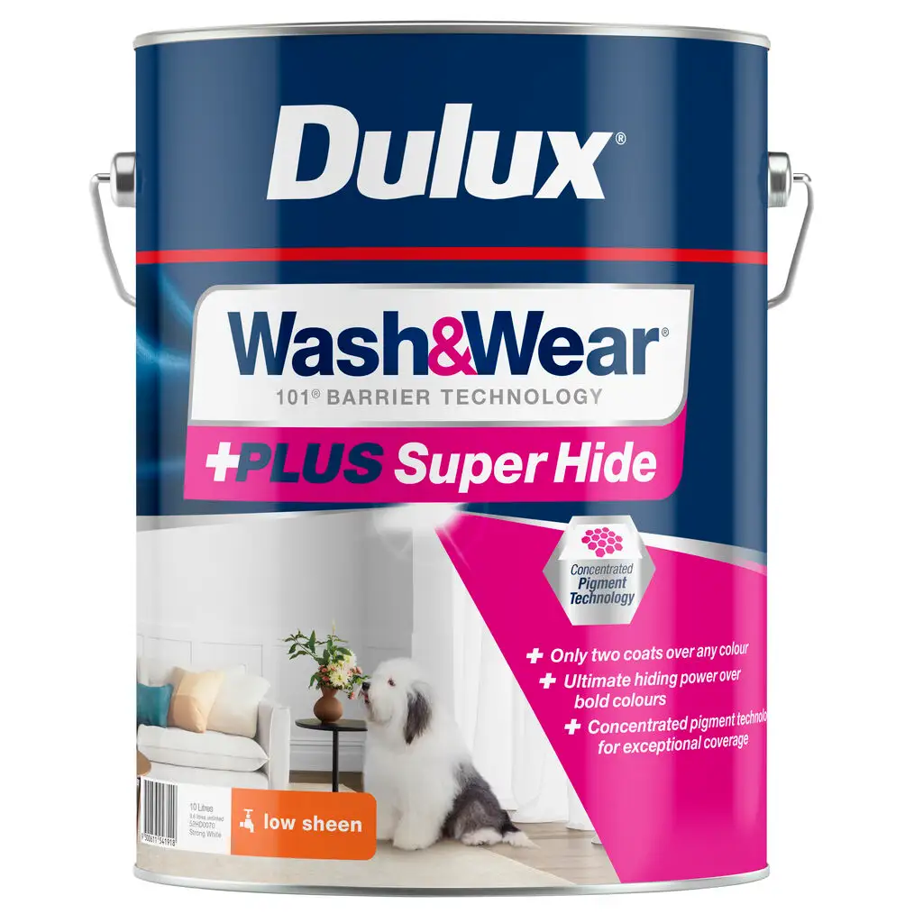 Dulux Wash & Wear Plus Super Hide Low Sheen Strong White 10L