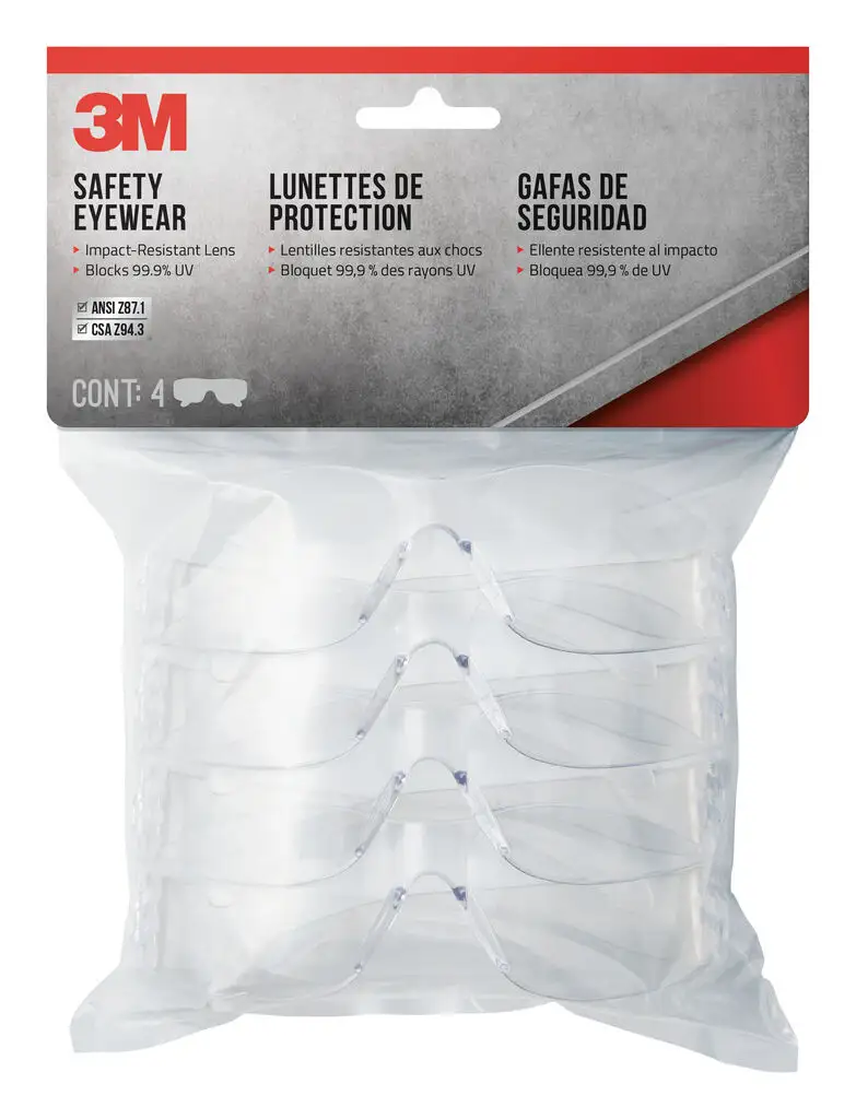 3M Basic Safety Glasses Clear Lens - 4 Pack