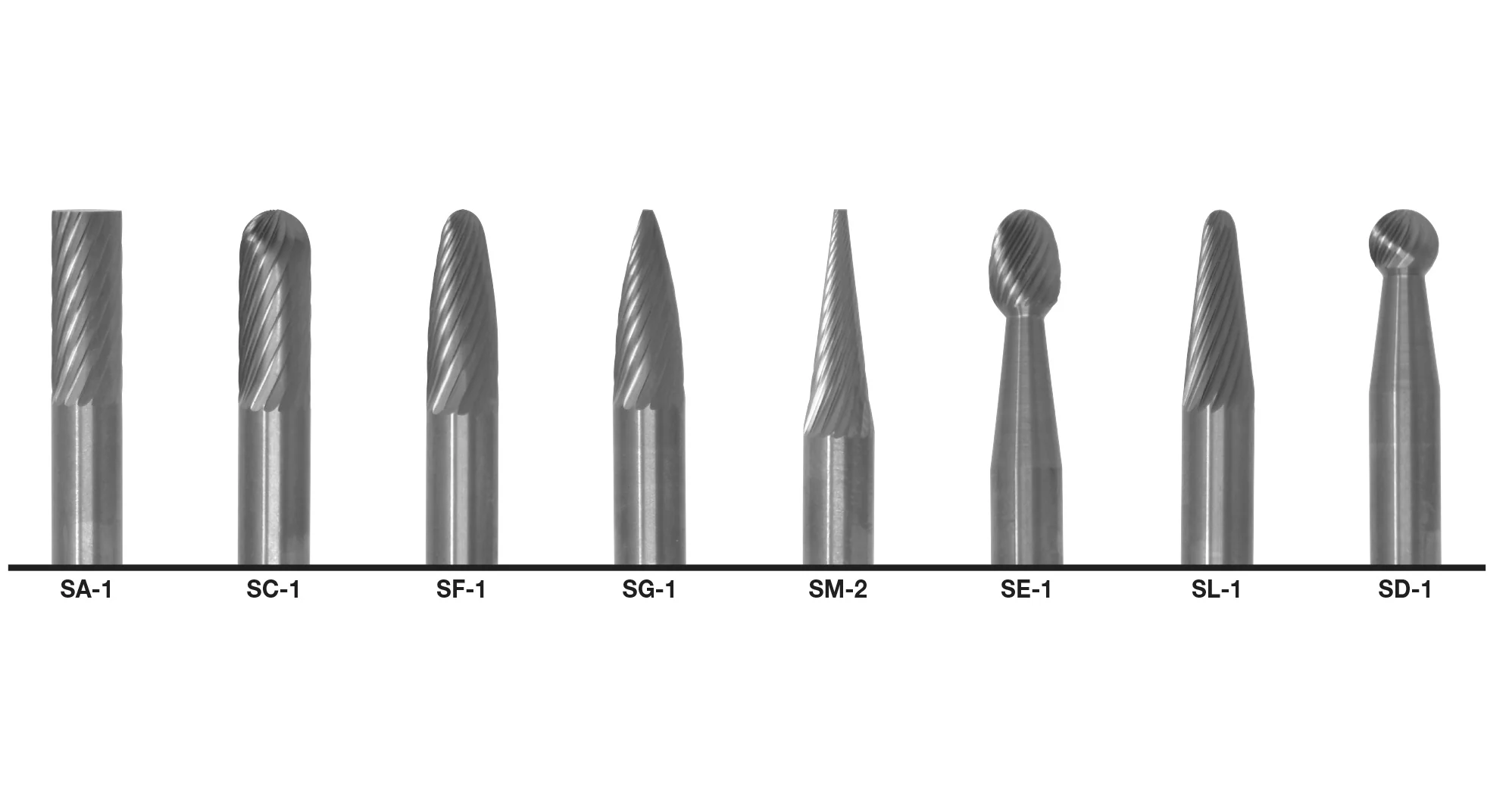 Cle-Line C17762 1/4 in. Diameter Standard Cut Carbide Burr Set with 1/4 in. Carbide Shanks, 8 Piece Set