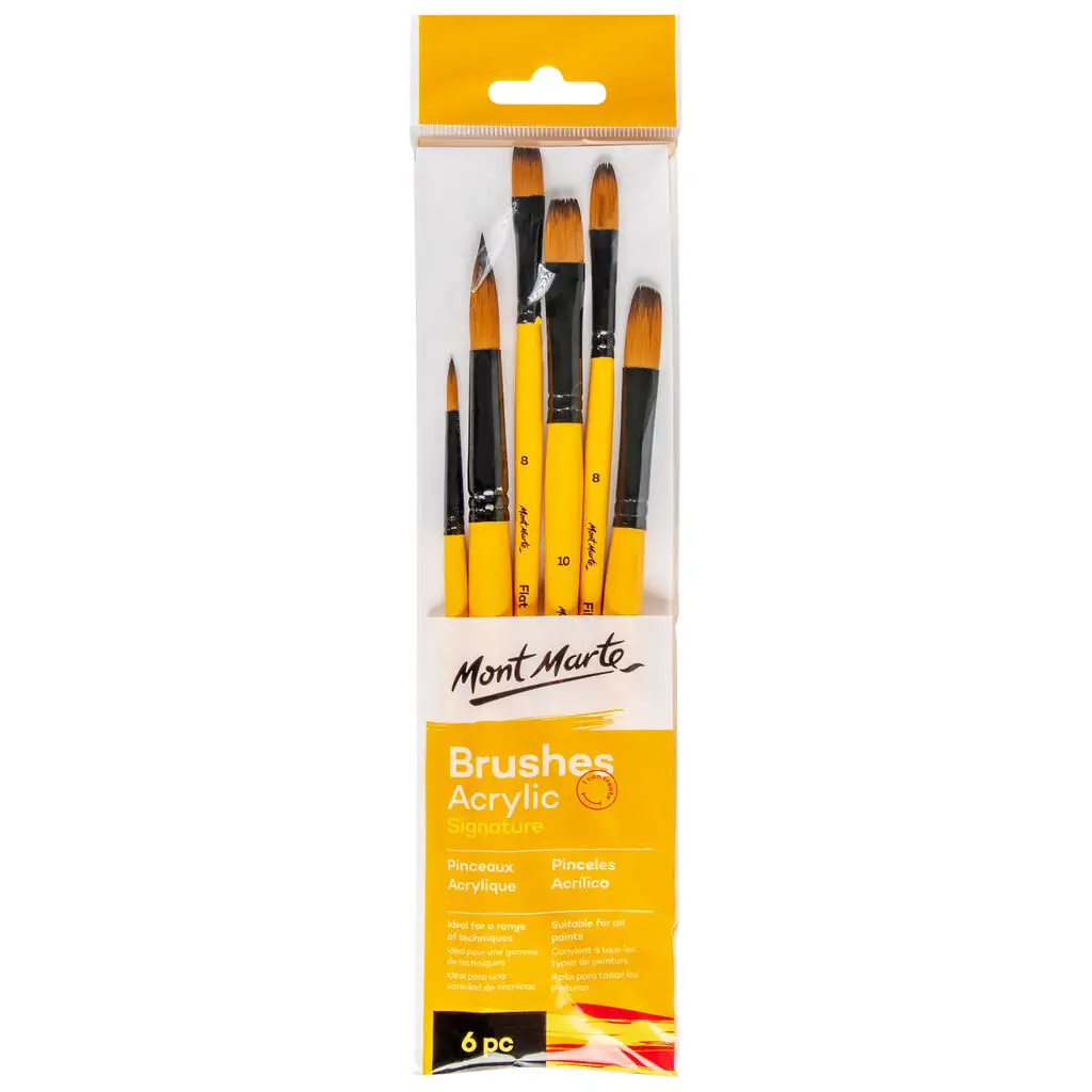 Mont Marte Taklon Brush Set Round, Flat & Filbert - 6 Piece