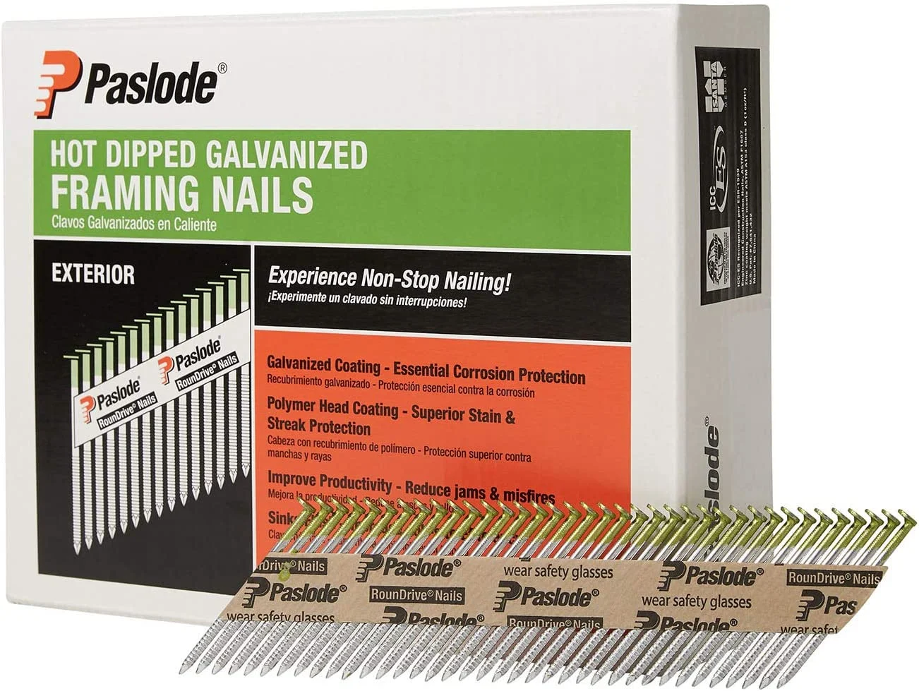 Paslode 650383 2-3/8x113 30-34 Degree Paper Tape Hot Dipped Galvanized Ring Shank Nails, 2,000/Box