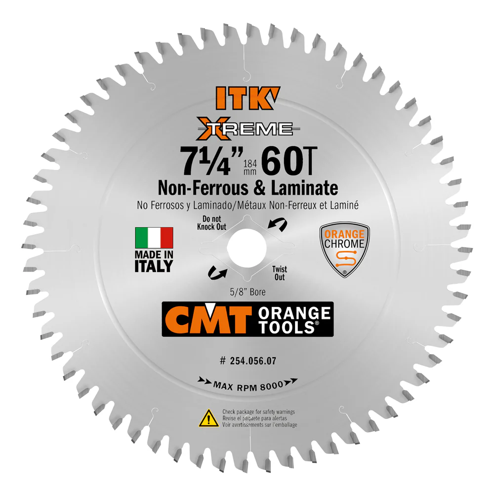 CMT 254.056.07 ITK Industrial Non-Ferrous Metal and Melamine Blade and 7-1/4-Inch Diameter by 56 Teeth with 5/8-Inch Bore, PTFE-Coated
