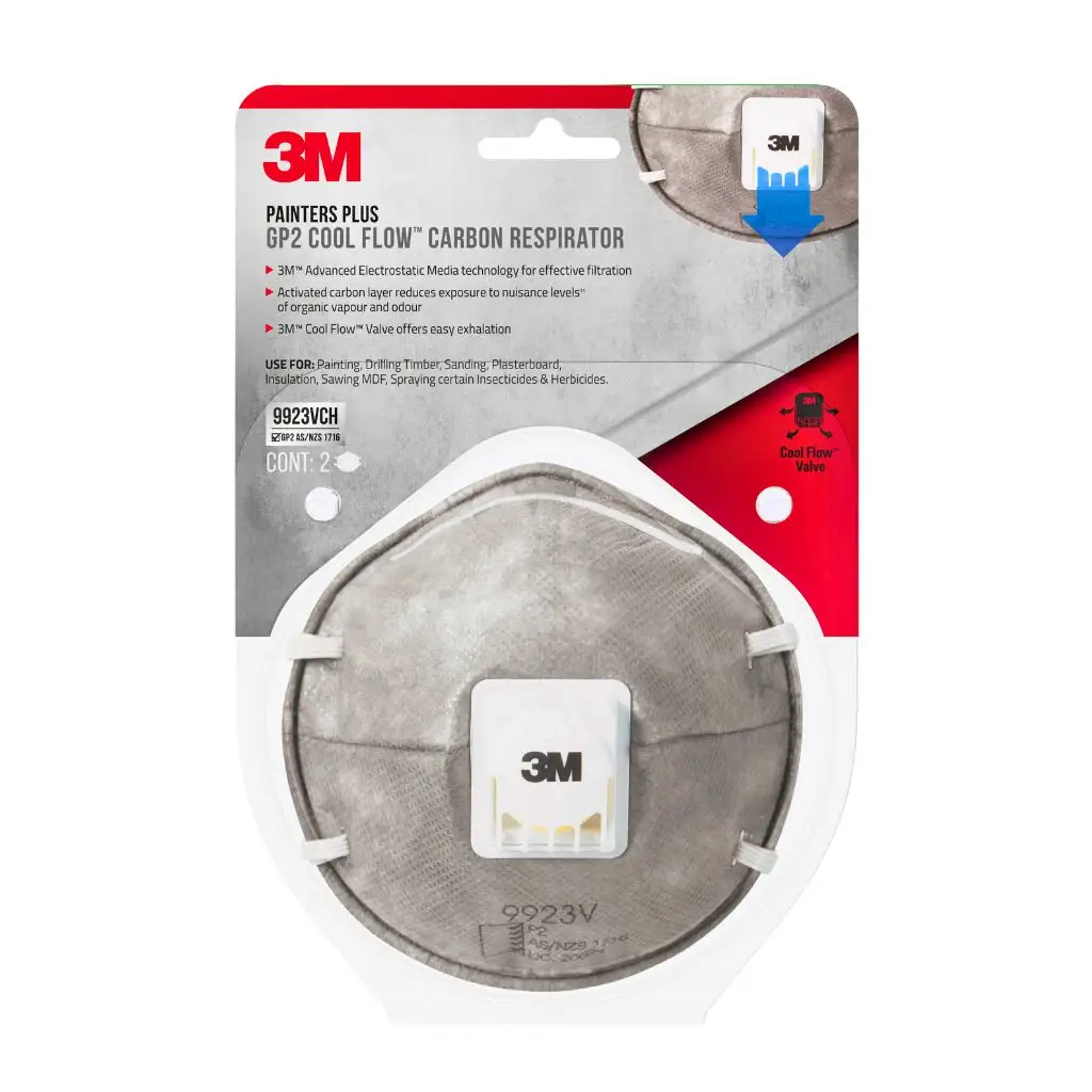 3M Painters Plus GP2 Cool Flow Carbon Respirator - 2 Pack