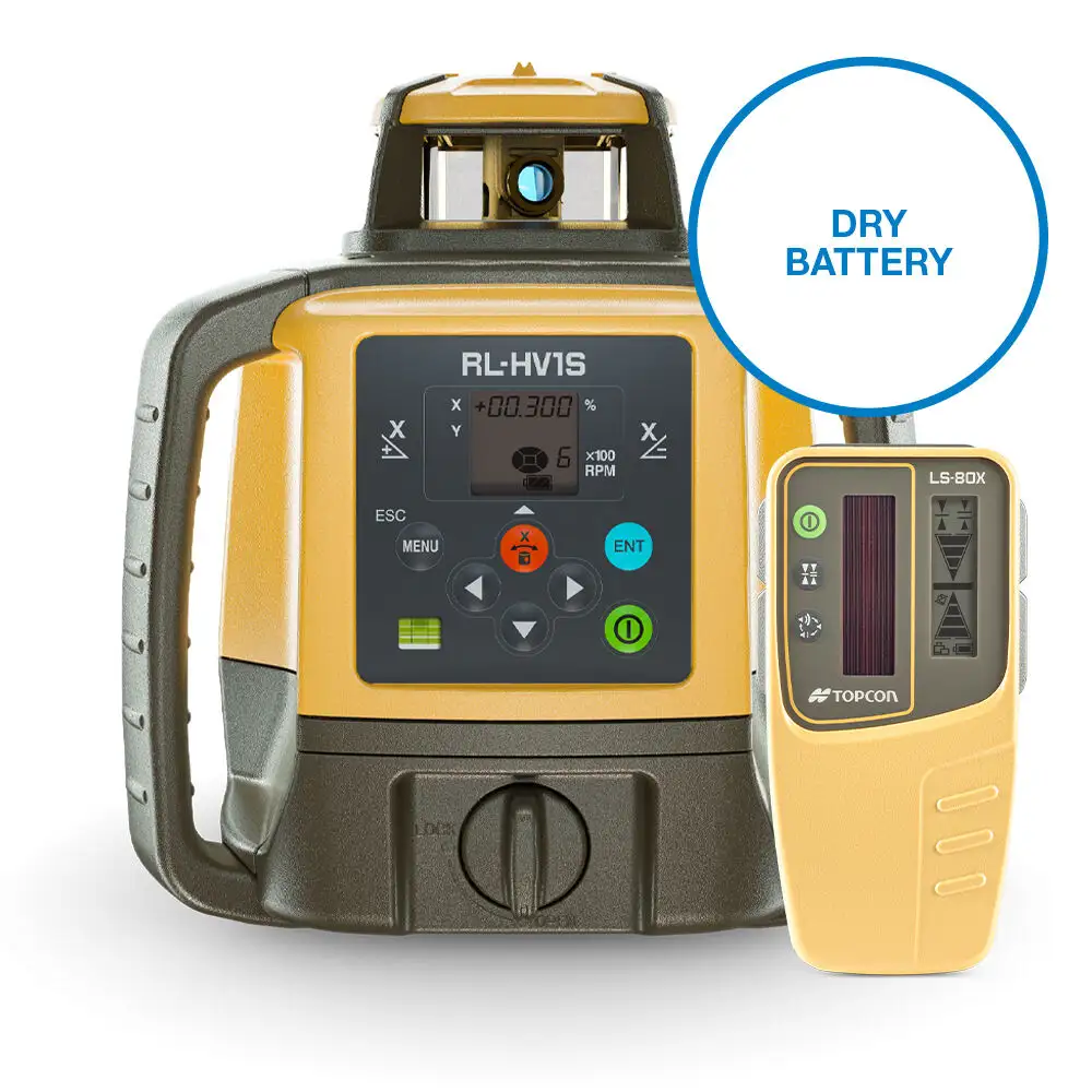 Topcon RL-HV1S Single Grade Rotating Laser Dry Battery & Standard LS-80X Receiver