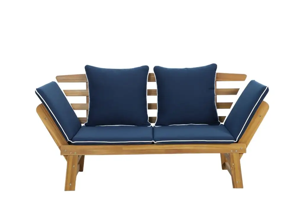 Bali Timber Daybed with Navy Cushions 750 x 1900 x 690mm