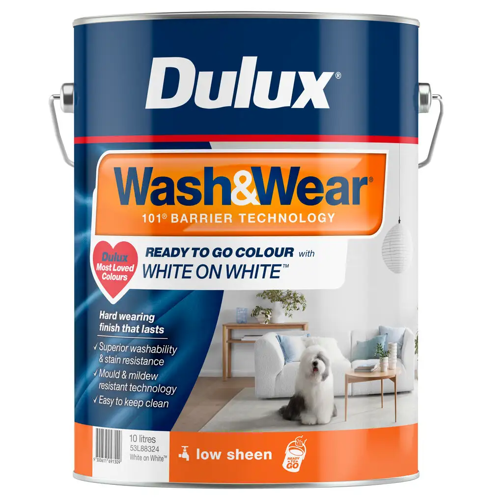 Dulux Wash & Wear Interior Low Sheen White On White 10L