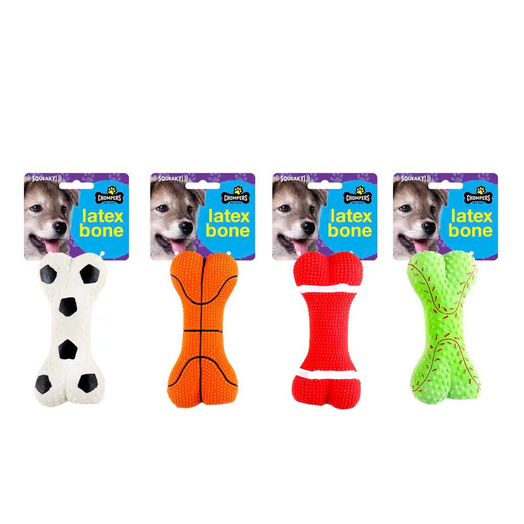 Dog Toy Latex Bone 4 Asstd Colours 13cm