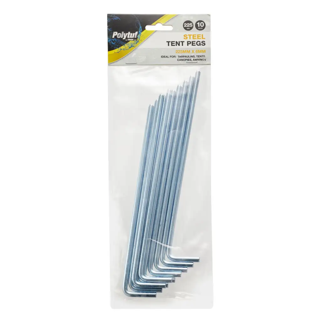 Polytuf Steel Tent Pegs 225 x 6mm - 10 Pack