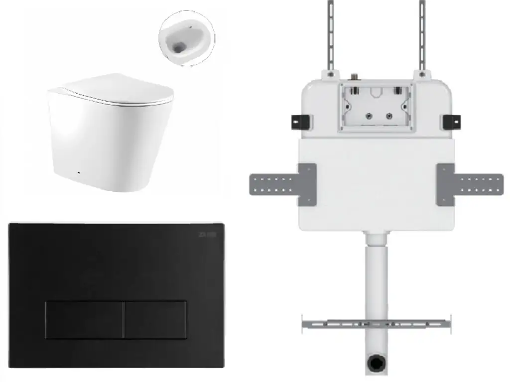 Zumi Zero Pan with Square Stainless Steel Flush Plate & Cistern Matte Black Z28SMB