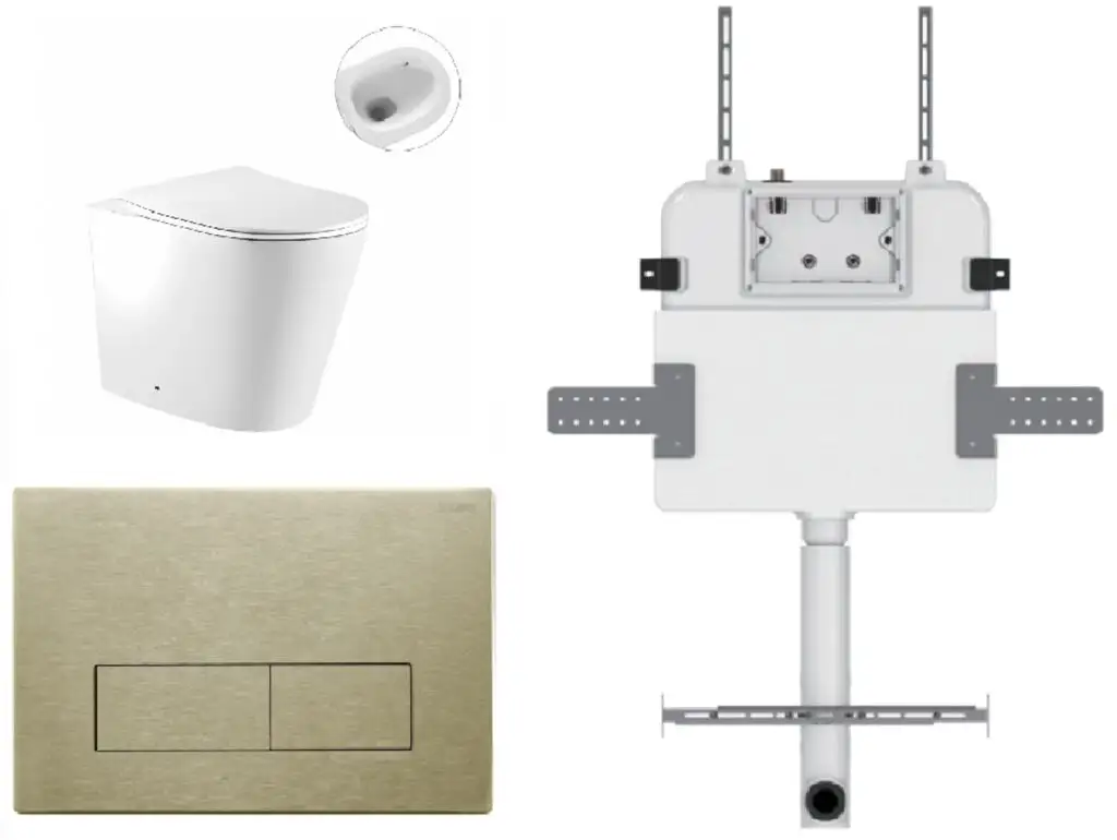 Zumi Zero Pan with Square Stainless Steel Flush Plate & Cistern Brushed Gold Z28SBG