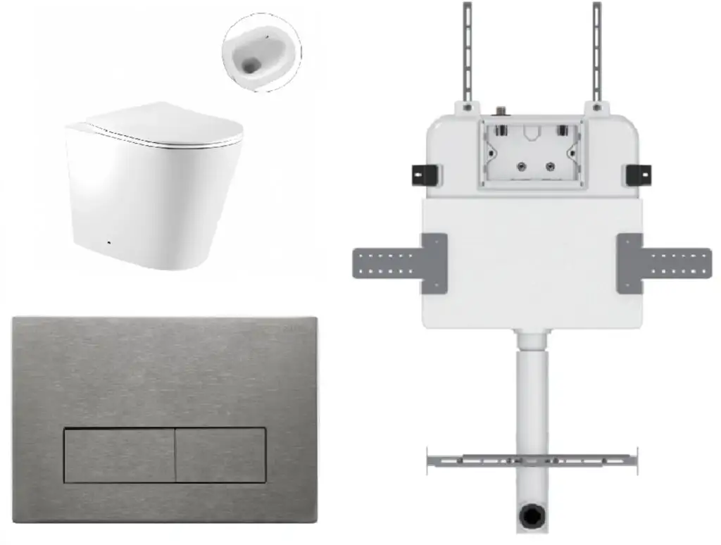 Zumi Zero Pan with Square Stainless Steel Flush Plate & Cistern Brushed Nickel Z28SBN