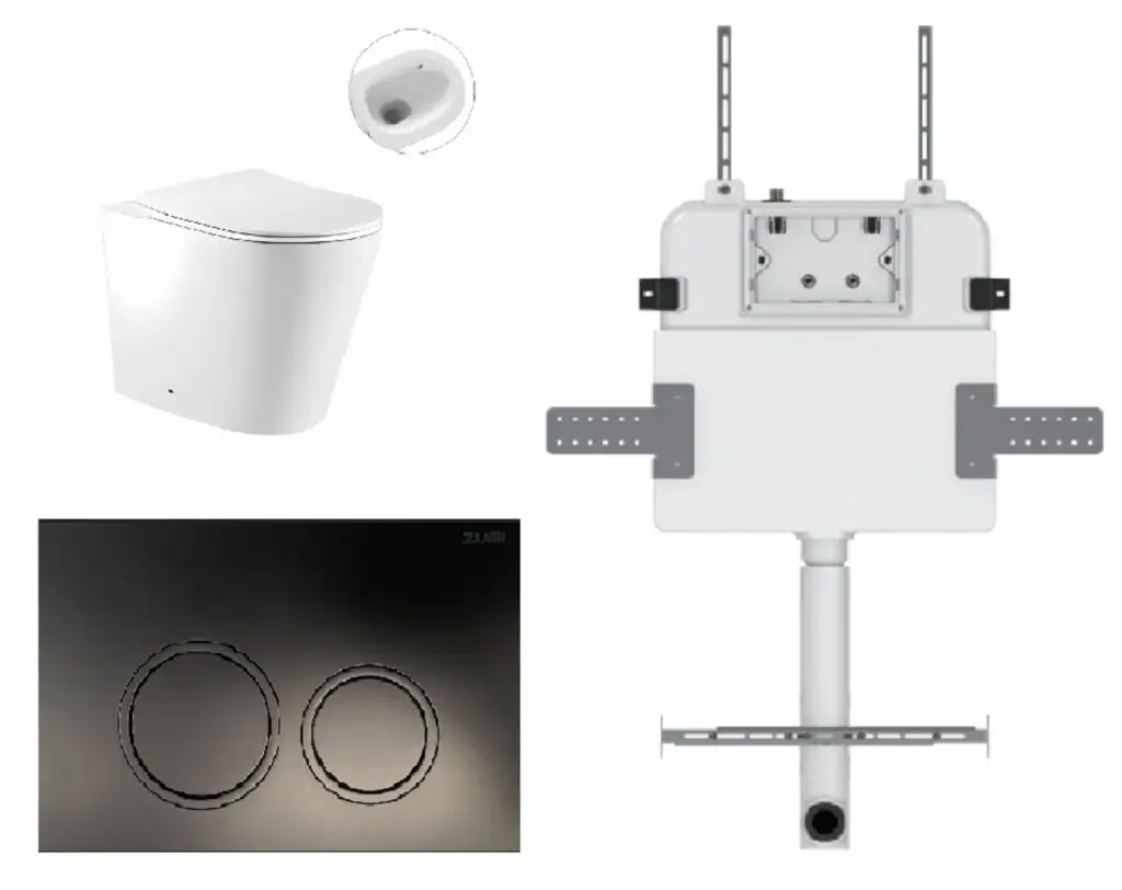 Zumi Zero Pan with Round Matte Black ABS Flush Plate & Cistern Z28RB