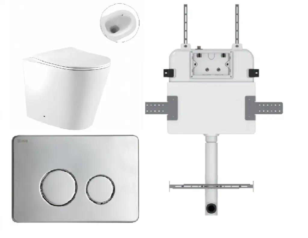 Zumi Zero Pan Zero with Round Stainless Steel Flush Plate & Cistern Satin Chrome