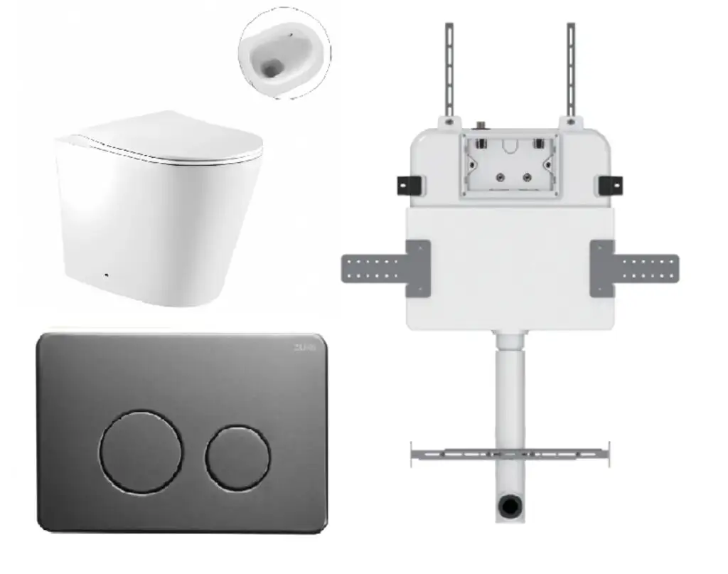 Zumi Zero Pan with Round Stainless Steel Flush Plate & Cistern Gun Metal Z28GM