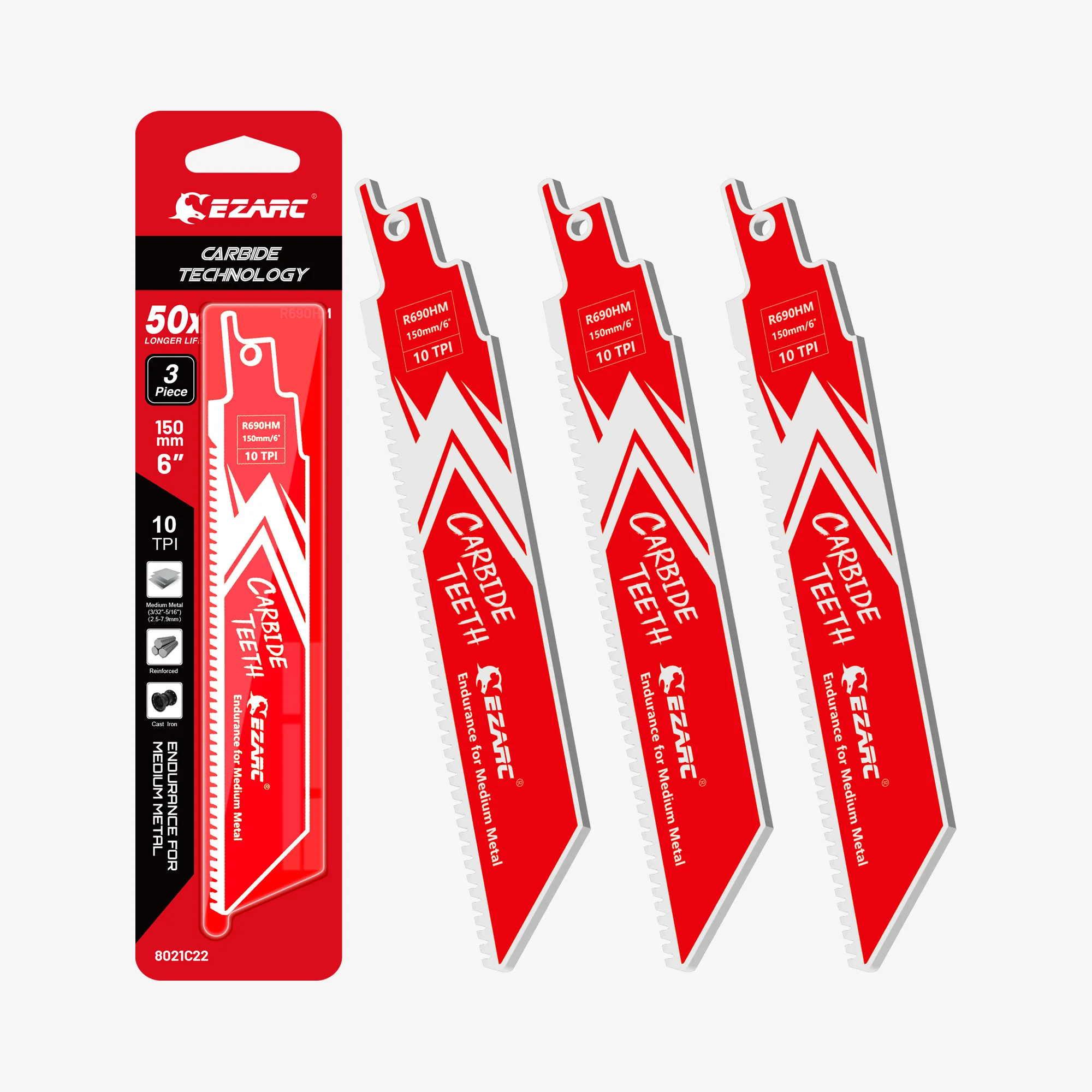 Medium Metal Cutting - Carbide, 6/9 in, 10 TPI Reciprocating Saw Blade