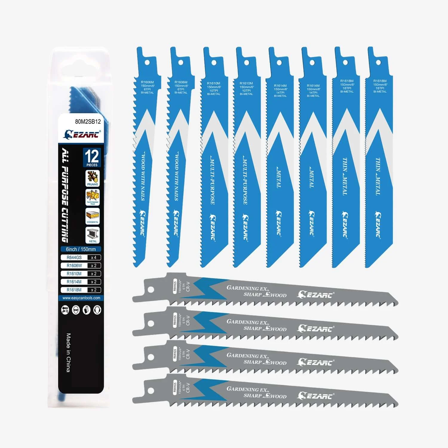 Metal & Wood Cutting – Bi-Metal, 6 in, 6/10/14/18 TPI Reciprocating Saw Blade Set