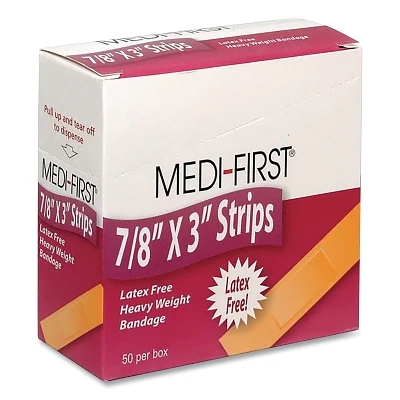 MEDI-FIRST 61450 Extra Heavy Weight Adhesive Bandage7/8 in W3 in LStripFabric