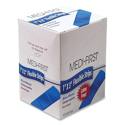 MEDI-FIRST 68033 Blue Metal Detectable Bandage1 in W3 in LStripFabric