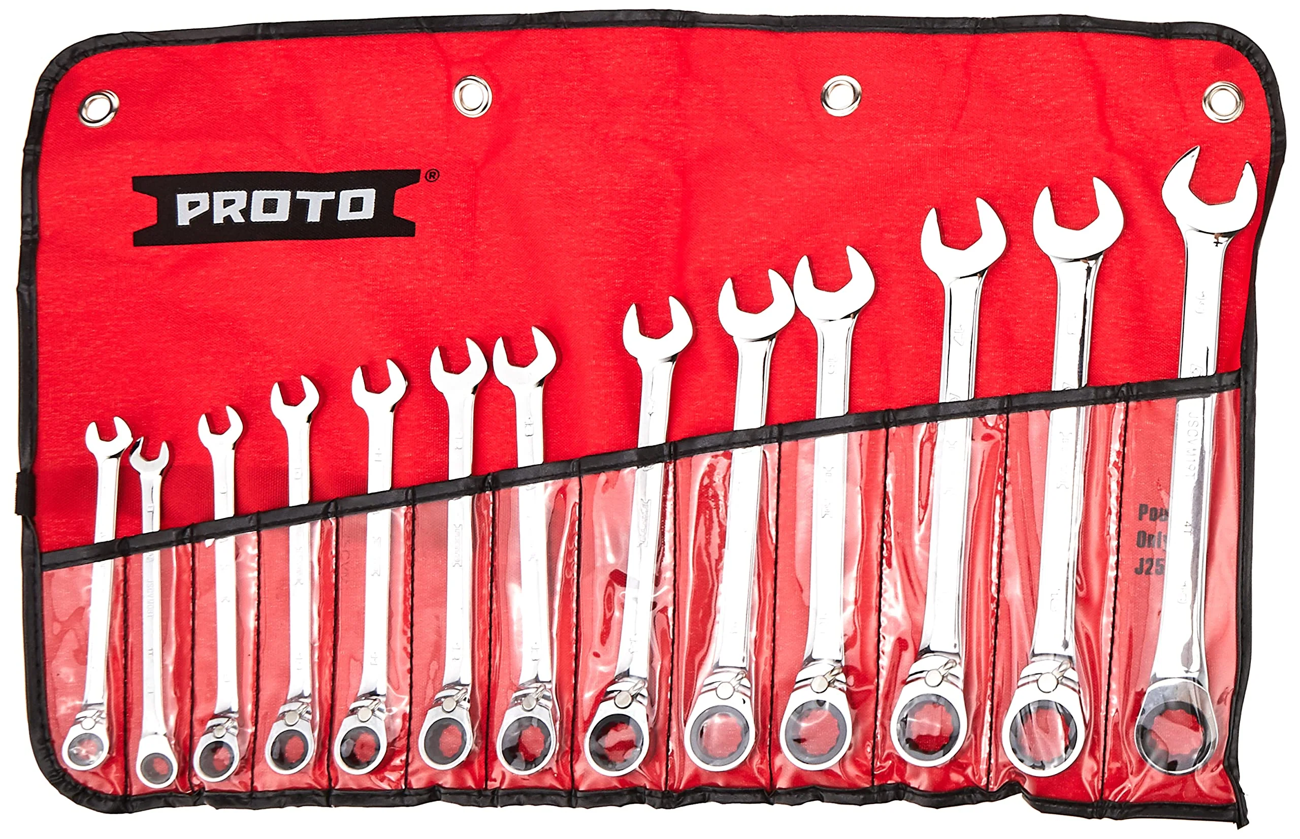 Stanley Proto JSCVMT-13S 12 Point Full Polish Alloy Steel Reversible Ratcheting Combination Wrench, 13 Piece Set