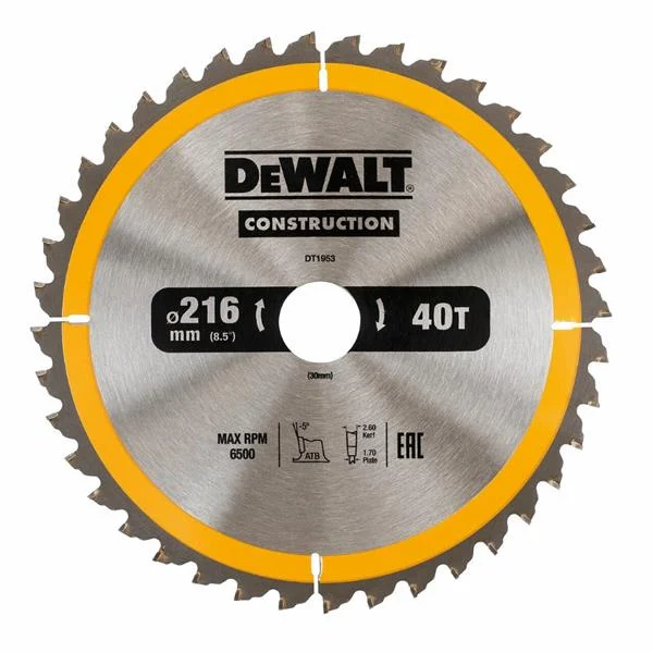 DeWaltQZ Circular Saw Blade Construction - 216mm x 30mm x 40 Teeth - DT1953