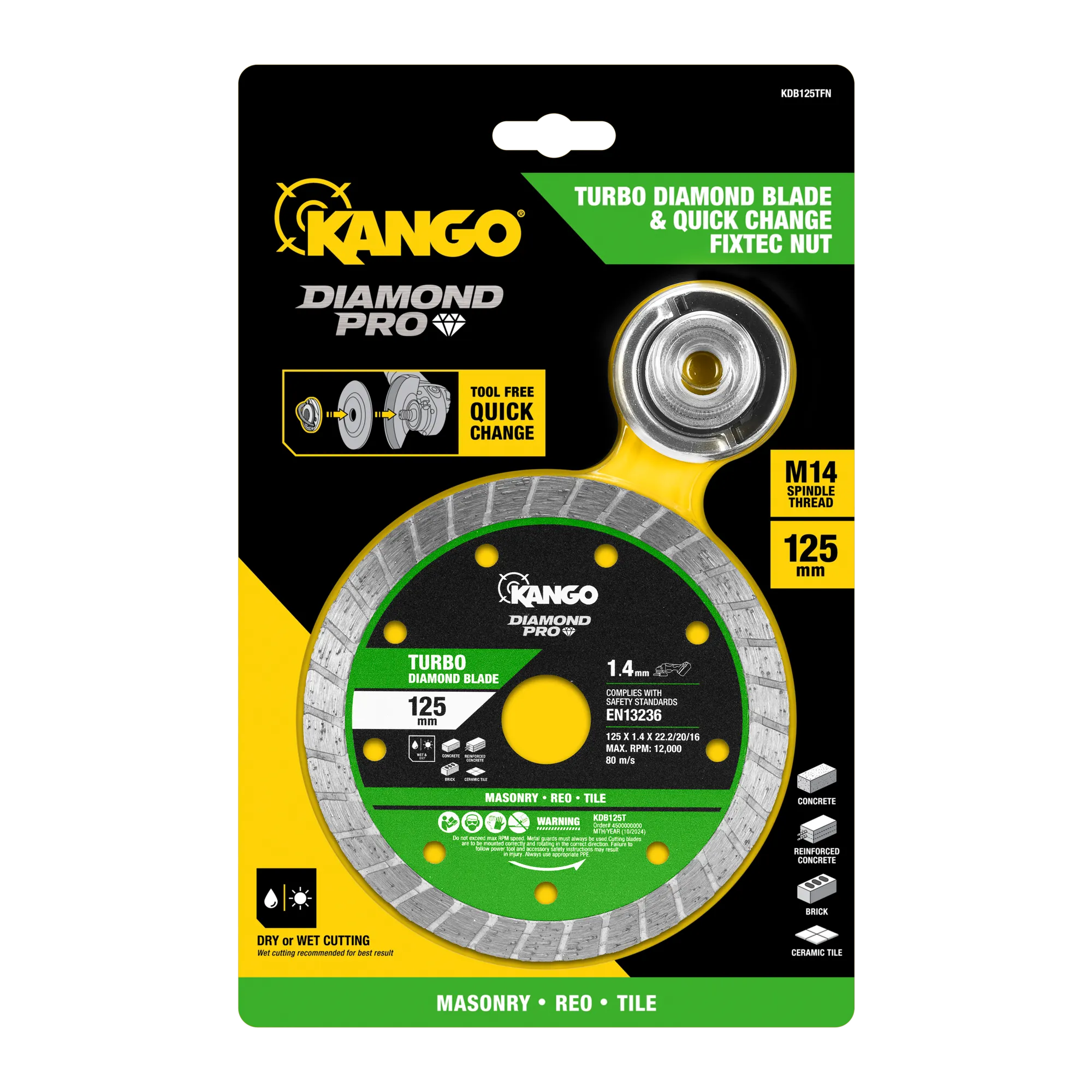 125mm Turbo Diamond Blade & M14 Quick Change Fixtec Nut