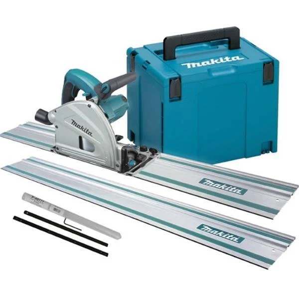 MakitaSP6000J 165mm Plunge Saw Kit with 2x 1.4M Guide Rails & Rail Connector. Kit-Box