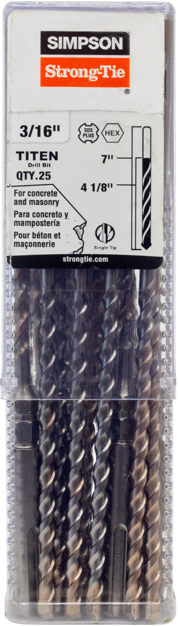 Simpson MDPL01807H-R25 3/16 in. x 7 in. SDS-plus Titen Screw Drill Bit/Driver (25-Qty)